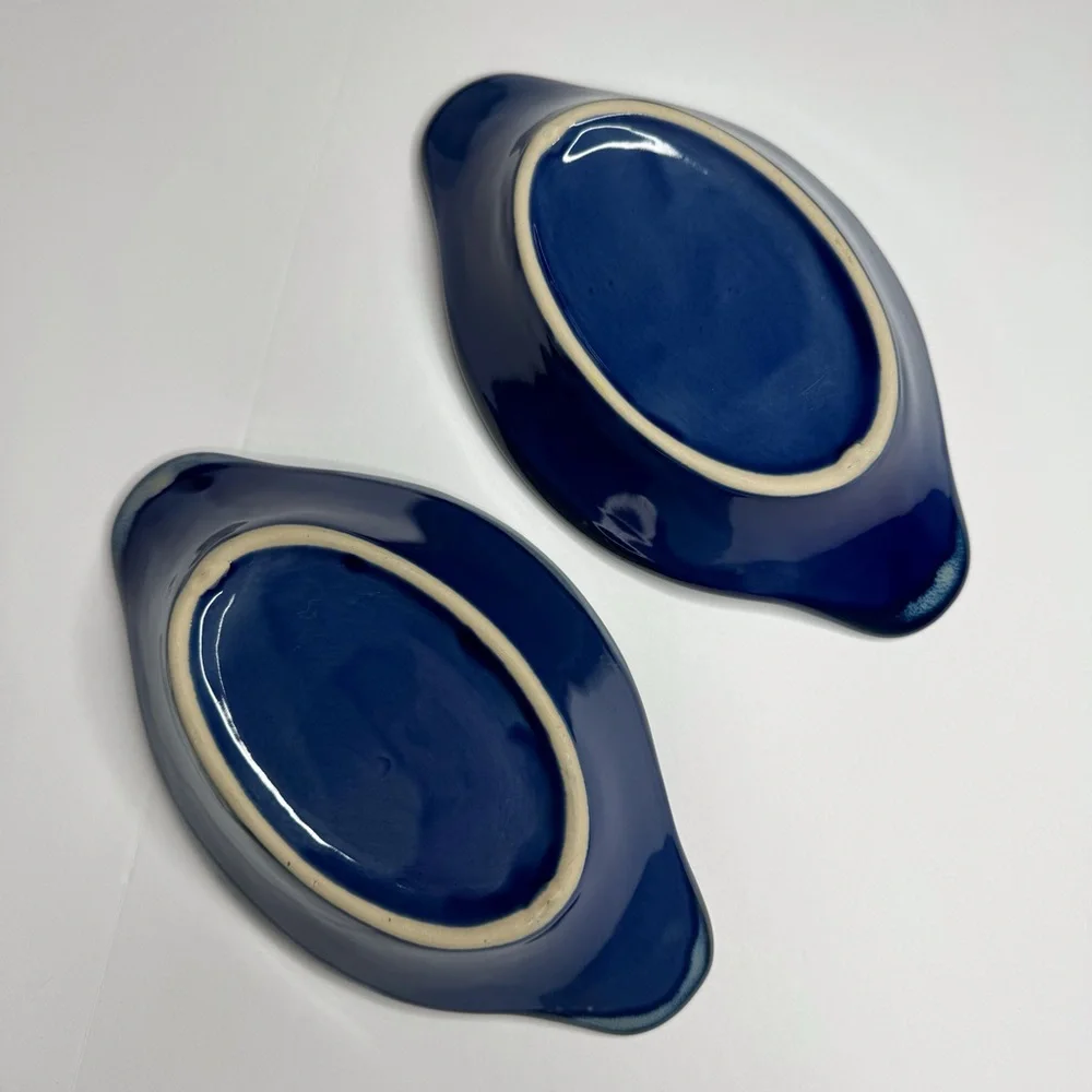 Set of 2 Ceramic Clay Baked Potato Cooker Holder Blue Speckle Glaze Farmcore - Picture 11 of 11